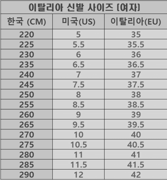 미국 신발 사이즈표 여자정리